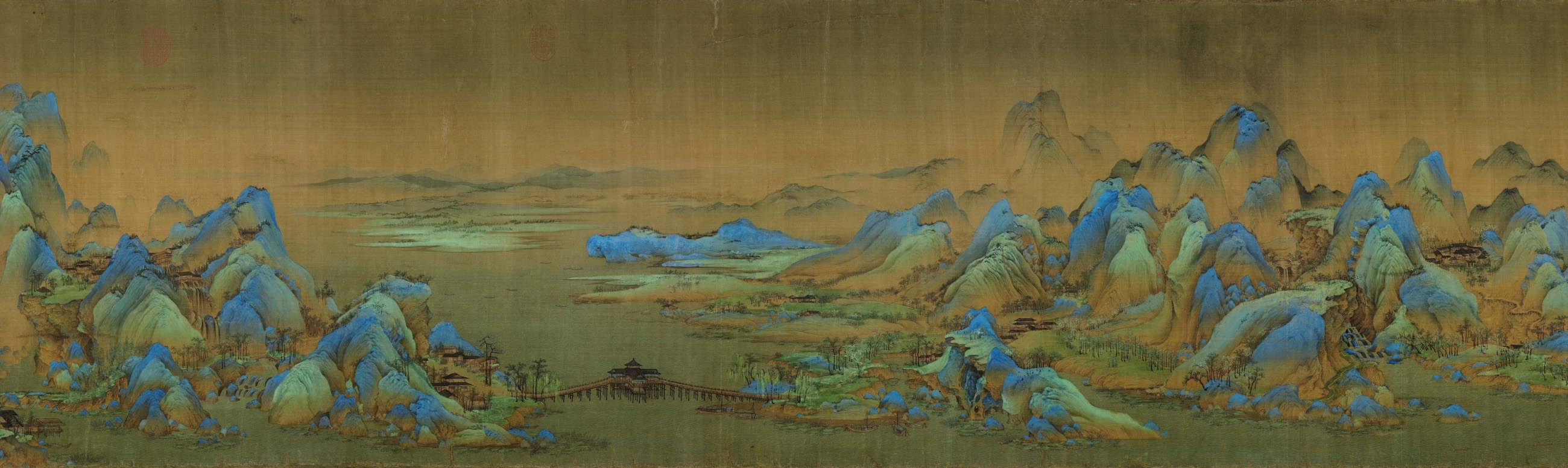 A Thousand Li of Rivers and Mountains — Wang Ximeng, Song dynasty blue-green landscape handscroll